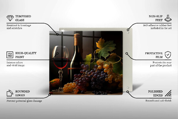 De vidrio templado Copa de vino y uvas