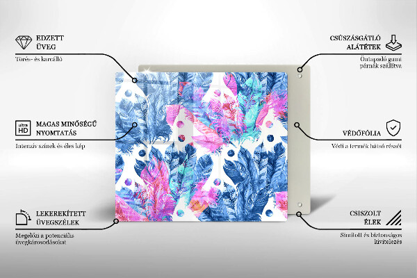 De vidrio templado Ilustración boho de plumas