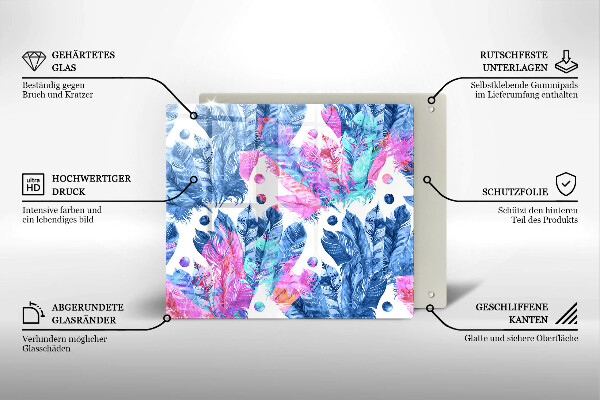 De vidrio templado Ilustración boho de plumas