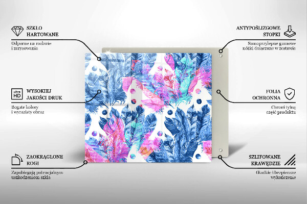 De vidrio templado Ilustración boho de plumas