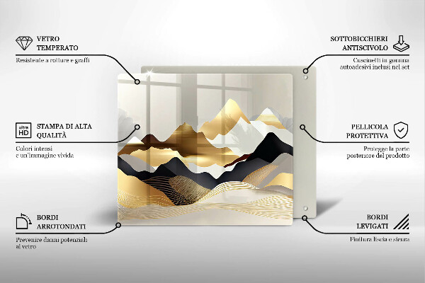 De vidrio templado Montañas doradas abstractas