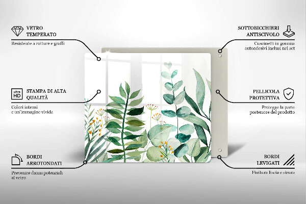 De vidrio templado Ilustración de hojas de plantas