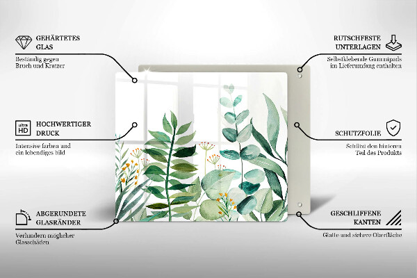 De vidrio templado Ilustración de hojas de plantas