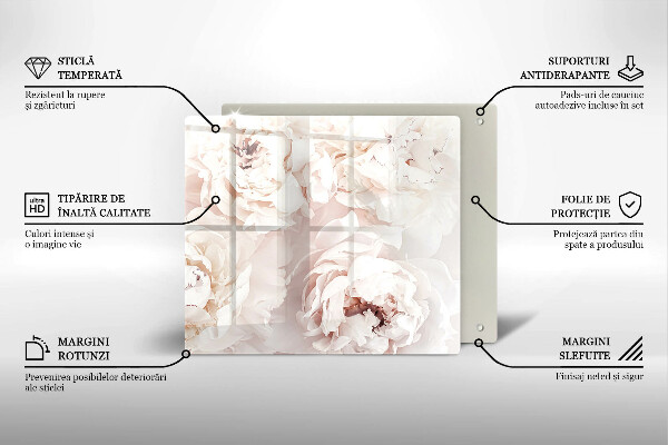 De vidrio templado Peonías pastel