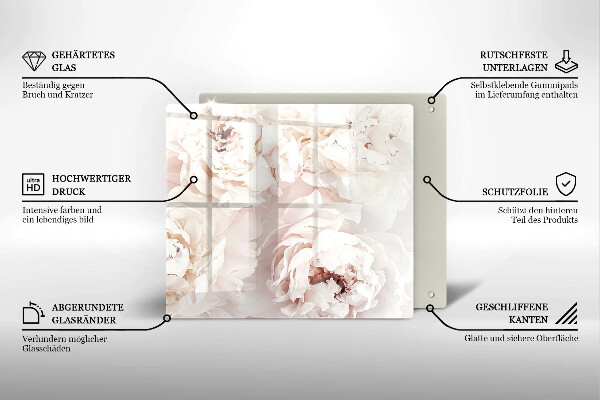 De vidrio templado Peonías pastel