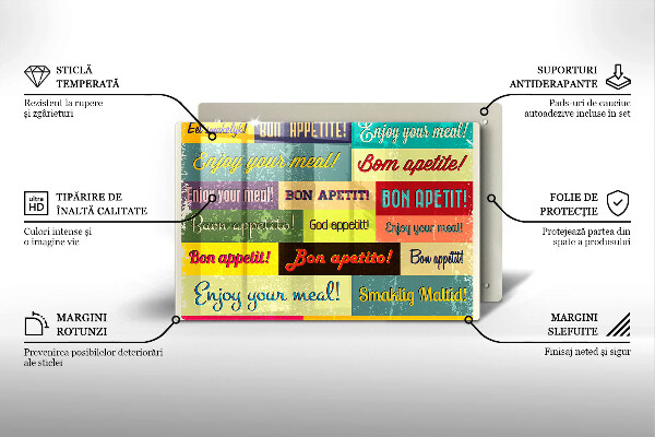 Tabla de cortar de vidrio Subtítulos buen provecho idiomas