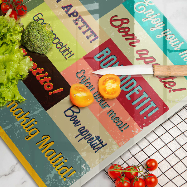 Tabla de cortar de vidrio Subtítulos buen provecho idiomas