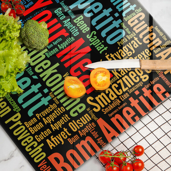 Tabla de cortar de vidrio Subtítulos buen provecho idiomas