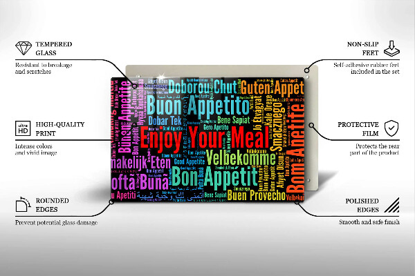 Tabla de cortar de vidrio Subtítulos buen provecho idiomas