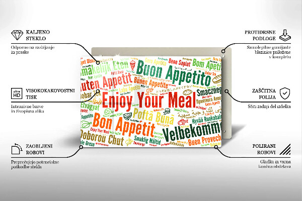 Tabla de cortar de vidrio Subtítulos buen provecho idiomas