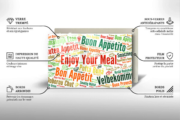 Tabla de cortar de vidrio Subtítulos buen provecho idiomas