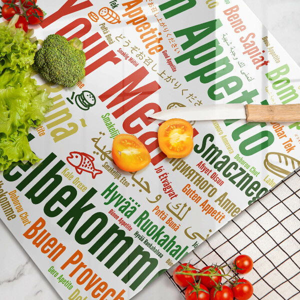 Tabla de cortar de vidrio Subtítulos buen provecho idiomas