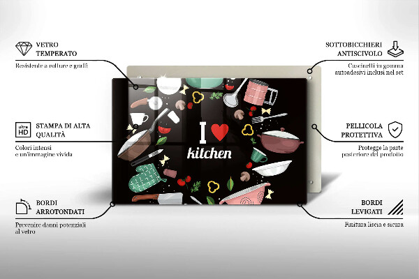 Tabla de cortar de vidrio Ilustración me encanta la cocina