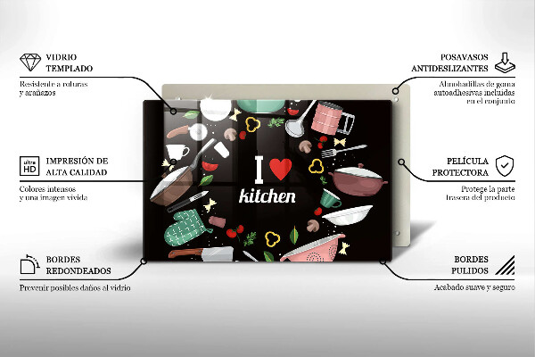 Tabla de cortar de vidrio Ilustración me encanta la cocina