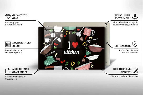 Tabla de cortar de vidrio Ilustración me encanta la cocina