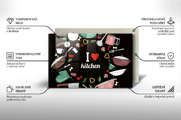 Tabla de cortar de vidrio Ilustración me encanta la cocina