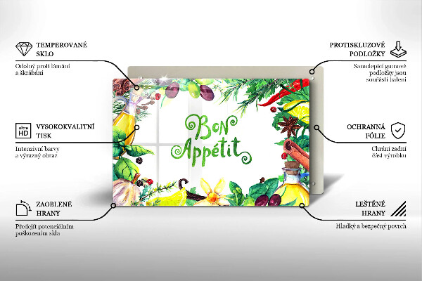 Tabla de cortar de vidrio Inscripción bon appetit