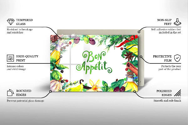 Tabla de cortar de vidrio Inscripción bon appetit