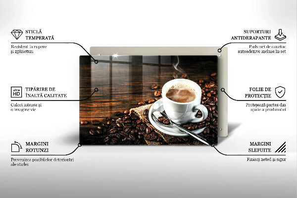 Tabla de cortar de vidrio Taza y granos de café