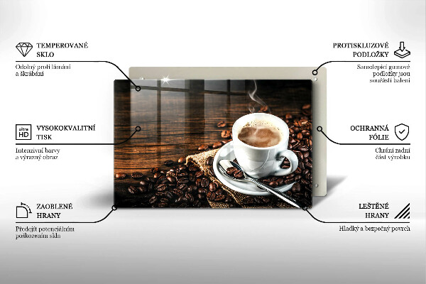 Tabla de cortar de vidrio Taza y granos de café