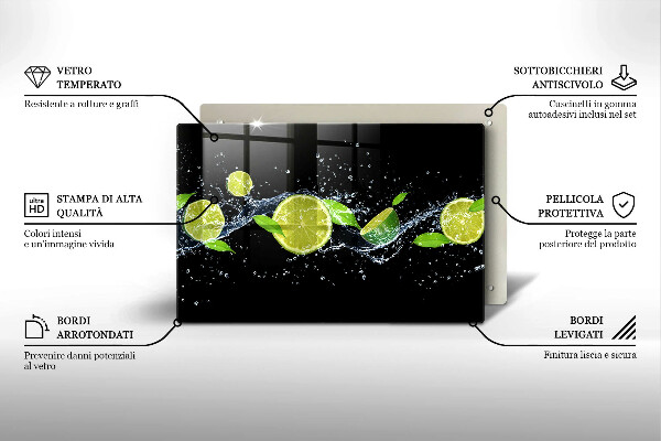 Tabla de cortar de vidrio Agua de lima y menta