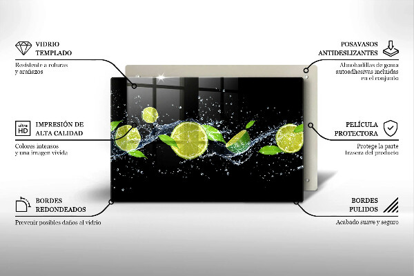 Tabla de cortar de vidrio Agua de lima y menta