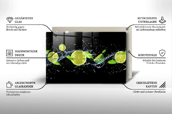 Tabla de cortar de vidrio Agua de lima y menta