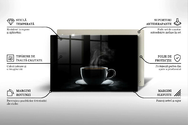 Tabla de cortar de vidrio Taza de café caliente