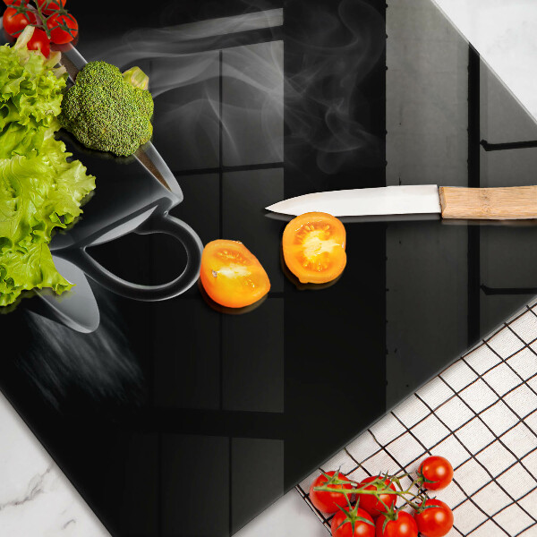 Tabla de cortar de vidrio Taza de café caliente