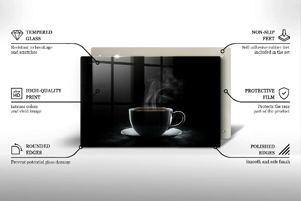 Tabla de cortar de vidrio Taza de café caliente