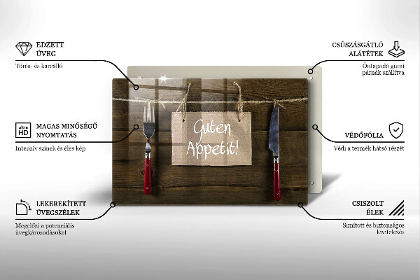 Tabla de cortar de vidrio Inscripción guten appetit sobre tablas de madera