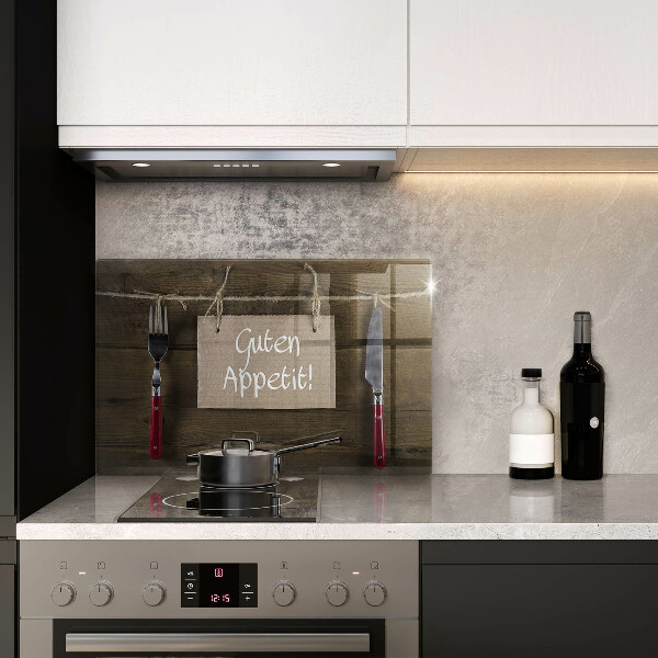 Tabla de cortar de vidrio Inscripción guten appetit sobre tablas de madera