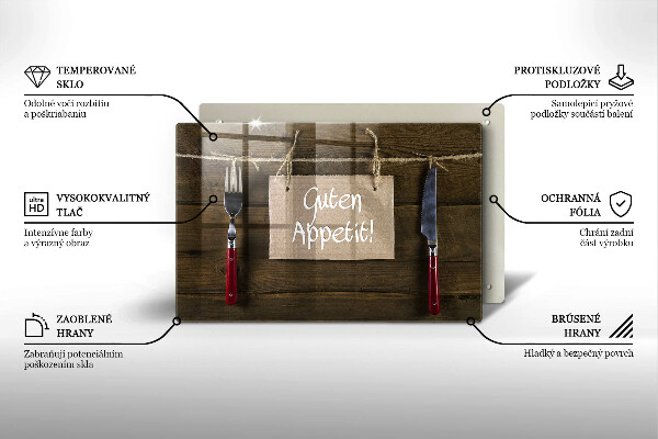 Tabla de cortar de vidrio Inscripción guten appetit sobre tablas de madera