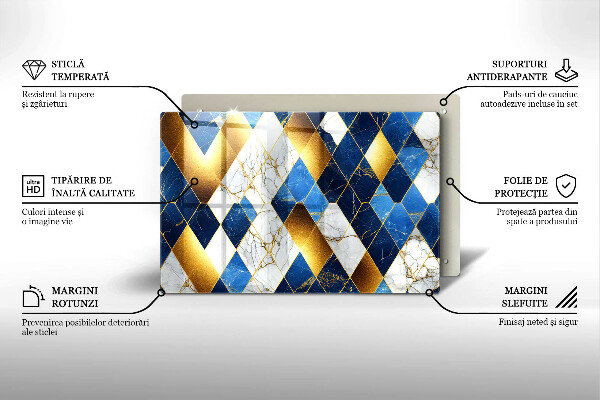 Tabla de cortar de vidrio Rombos de mármol dorado