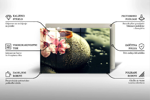 Tabla de cortar de vidrio Flores piedras zen