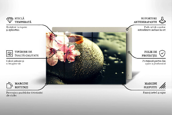 Tabla de cortar de vidrio Flores piedras zen
