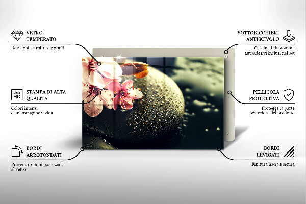 Tabla de cortar de vidrio Flores piedras zen