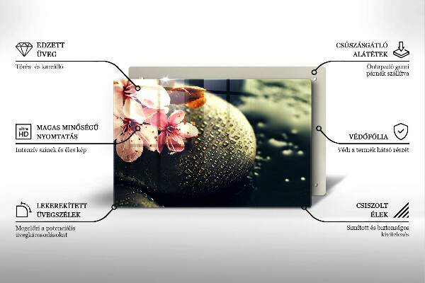 Tabla de cortar de vidrio Flores piedras zen