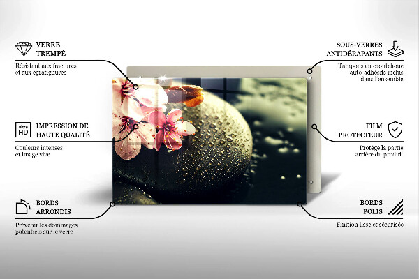 Tabla de cortar de vidrio Flores piedras zen