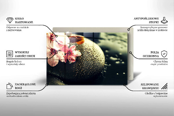 Tabla de cortar de vidrio Flores piedras zen