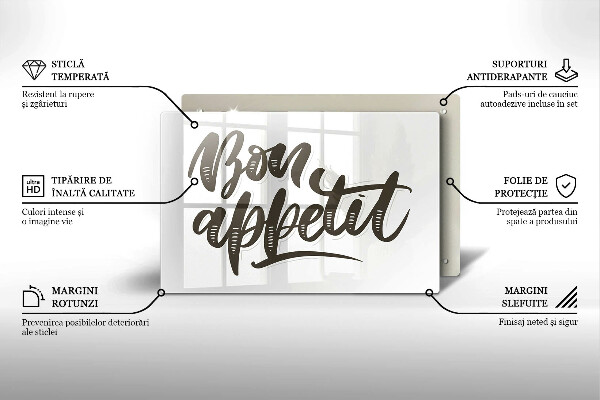 Tabla de cortar de vidrio Inscripción bon appetit