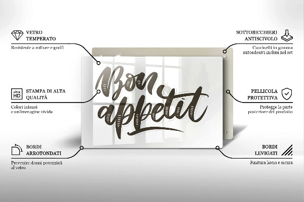Tabla de cortar de vidrio Inscripción bon appetit