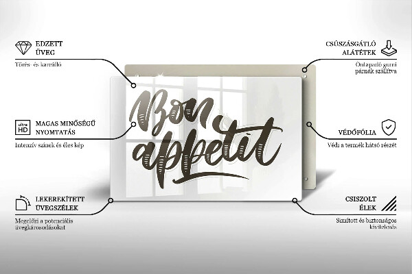 Tabla de cortar de vidrio Inscripción bon appetit