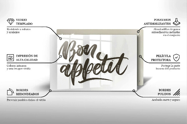 Tabla de cortar de vidrio Inscripción bon appetit