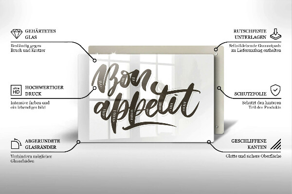 Tabla de cortar de vidrio Inscripción bon appetit