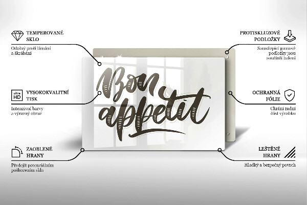 Tabla de cortar de vidrio Inscripción bon appetit