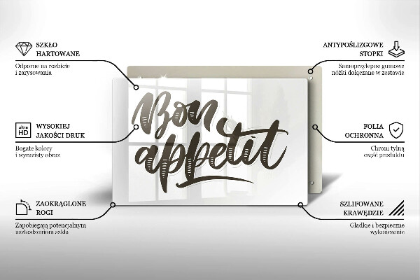 Tabla de cortar de vidrio Inscripción bon appetit