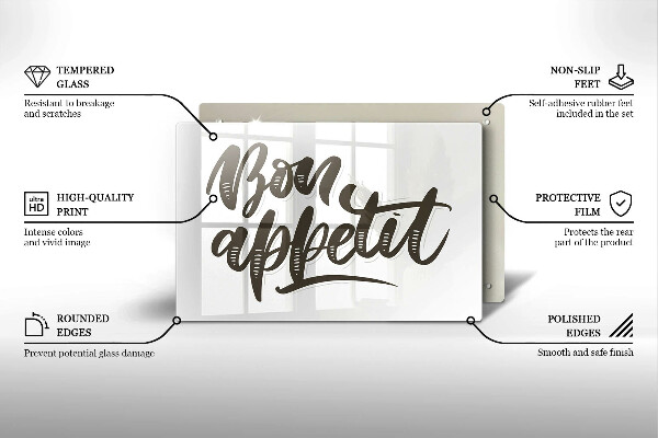 Tabla de cortar de vidrio Inscripción bon appetit