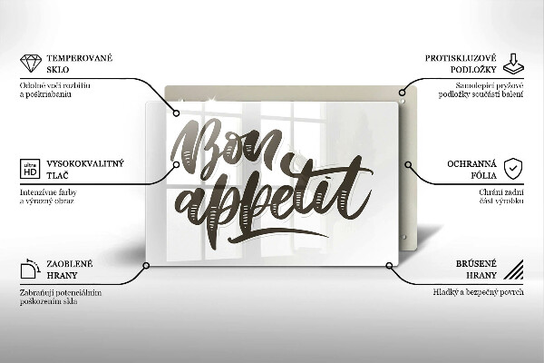 Tabla de cortar de vidrio Inscripción bon appetit