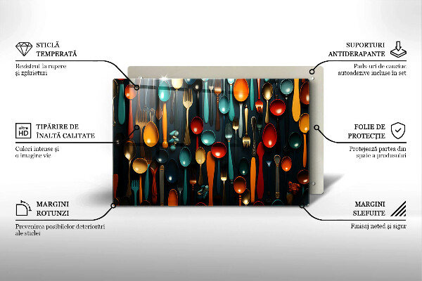 Tabla de cortar de vidrio Cucharas y tenedores de colores
